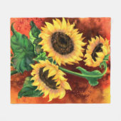 美しい三つのひまわりの花 – ミグ絵画ンドの芸術 フリースブランケット (正面(横))