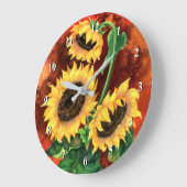 美しい三つのひまわりの花 – ミグ絵画ンドアート –  ラージ壁時計 (傾斜)
