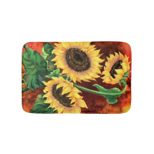 美しい三つのひまわり – ミグ絵画ンドアート バスマット (正面)