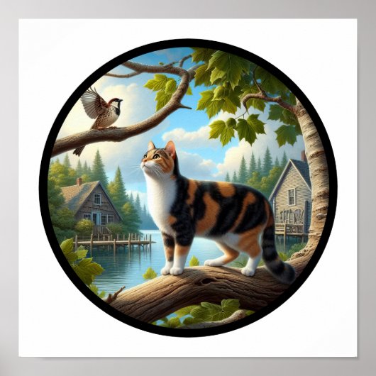 美しい三毛猫の円形3D画像 ポスター (正面)