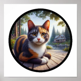 美しい三毛猫の円形3D画像 ポスター