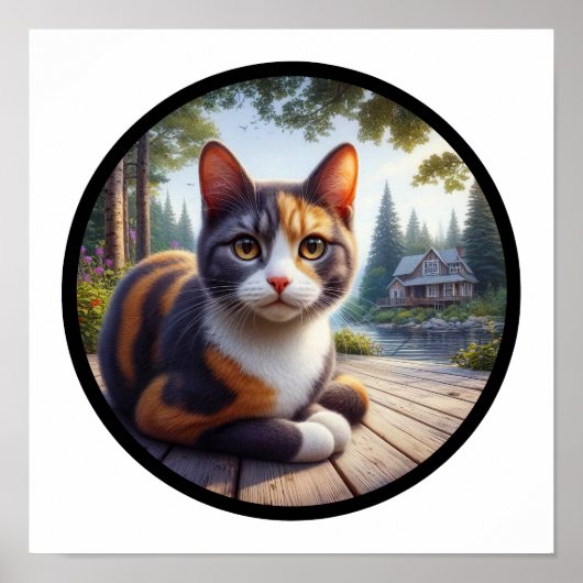 美しい三毛猫の円形3D画像 ポスター (正面)