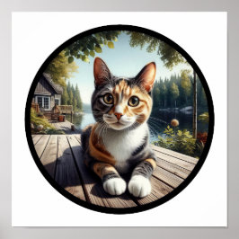 美しい三毛猫の円形3D画像 ポスター