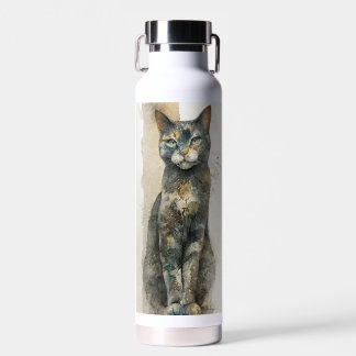 美しい三毛猫の水彩画 ウォーターボトル