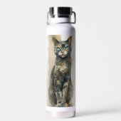 美しい三毛猫の水彩画 ウォーターボトル (背面)