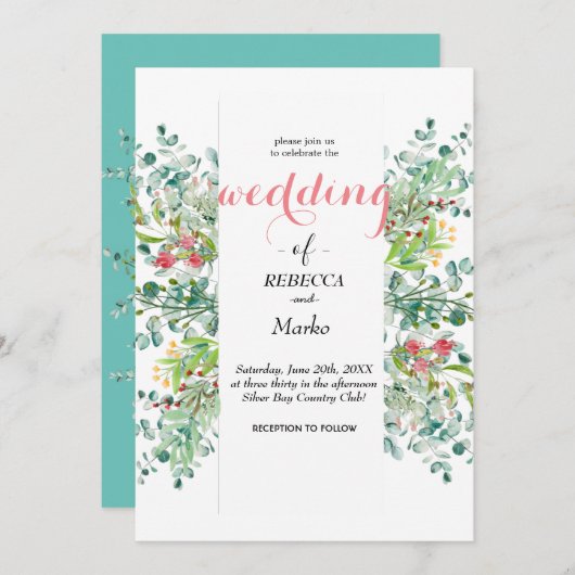 美しい上品なユーカリの葉の招待状 招待状 (正面/裏面)