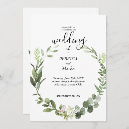 美しい上品なユーカリの葉の招待状 招待状 (正面/裏面)