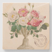 美しい上品なヴィンテージの水色の花フランスの ストーンコースター (正面)