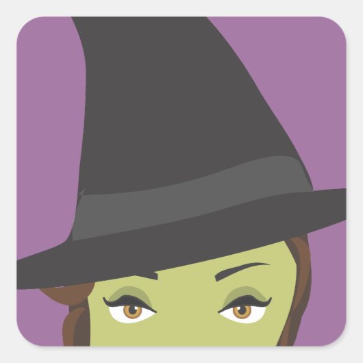 美しい不気味緑の魔女ハロウィンステッカー スクエアシール (正面)