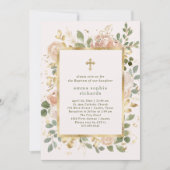 美しい中立花模様|写真バックバプテスマ 招待状 (正面)