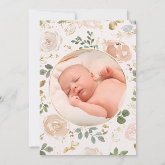 美しい中立花模様|写真バックバプテスマ 招待状 (裏面)