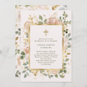 美しい中立花模様|写真バックバプテスマ 招待状 (正面/裏面)