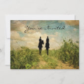 美しい乗馬カップル結婚馬 招待状 (正面)