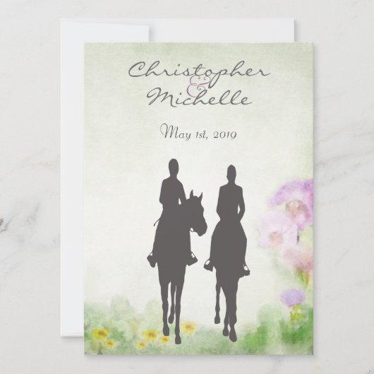 美しい乗馬カップル結婚馬 招待状 (正面)