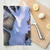 美しい二匹のオオカミの絵 キッチンタオル (四つ折り)