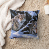 美しい二匹のオオカミの絵 クッション (ブランケット)