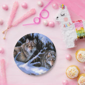 美しい二匹のオオカミの絵 ペーパープレート (パーティー)