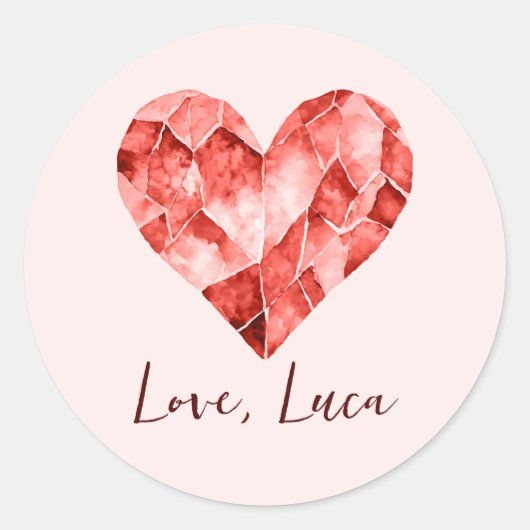 美しい人のための赤い水色のダイヤモンドハート ラウンドシール (正面)