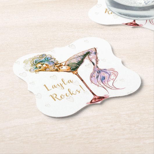 美しい人パーソナライズされた魚のマーティニ ペーパーコースター (アングル)