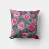 美しい人気があるウォーターカラーピンクローズコレクション クッション (正面)
