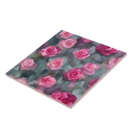 美しい人気があるウォーターカラーピンクローズコレクション タイル (側面)