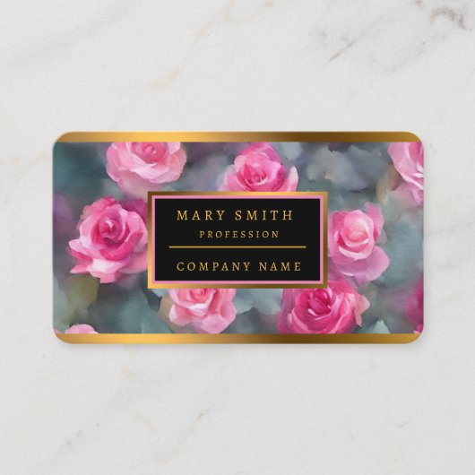 美しい人気があるウォーターカラーピンクローズコレクション 名刺 (正面)