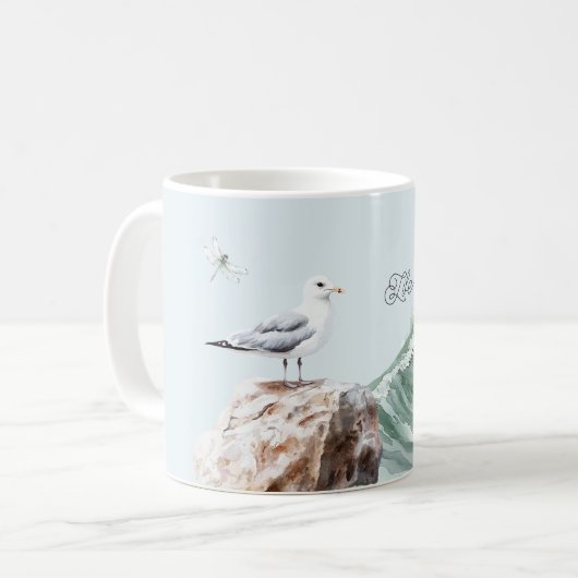 美しい人生 海の鳥 海の波 トンボ コーヒーマグカップ (正面左)