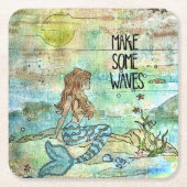 美しい人魚いくつかの波を作る紙コースター スクエアペーパーコースター (正面)