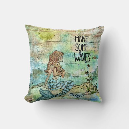 美しい人魚いくつかの波を作る装飾用クッション クッション (正面)