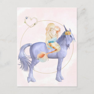 美しい人魚とベビー子ユニコーン ポストカード
