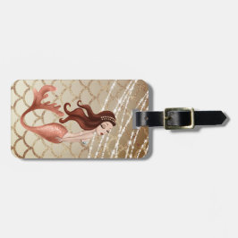 美しい人魚のバラ金ゴールドと貝殻 ラゲッジタグ