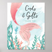 美しい人魚の女の子の誕生日カード&ギフトサイン ポスター (正面)