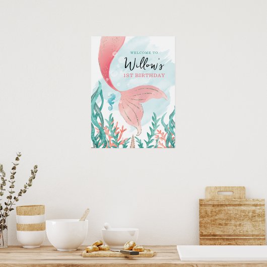 美しい人魚の女の子の誕生日ポスターのサイン ポスター (キッチン)