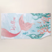 美しい人魚の女の子誕生日ビーチタオル好意 ビーチタオル (正面)