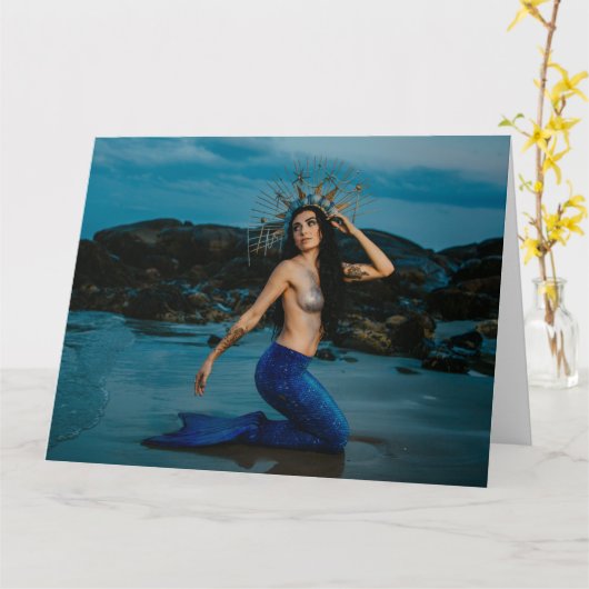 美しい人魚の折り畳みグリーティングカード |カード カード (黄色い花)