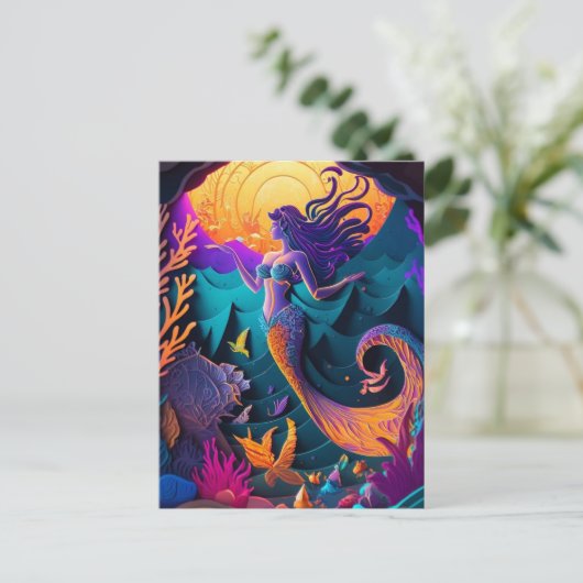 美しい人魚の海のニンフ葉書 ポストカード (スタンド正面)