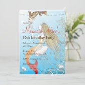 美しい人魚の菓子16の女の子の誕生日の招待 招待状 (スタンド正面)