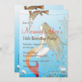 美しい人魚の菓子16の女の子の誕生日の招待 招待状 (正面/裏面)