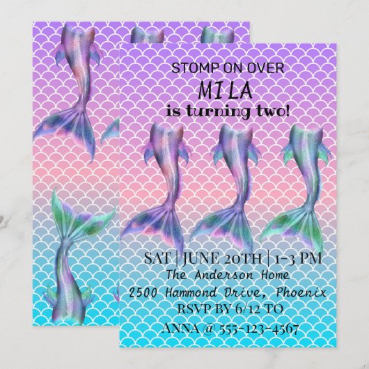 美しい人魚の誕生日の招待 招待状 (正面/裏面)