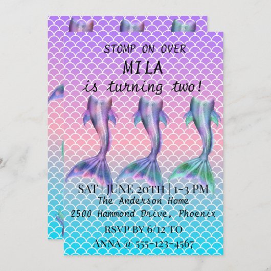 美しい人魚の誕生日の招待 招待状 (正面/裏面)