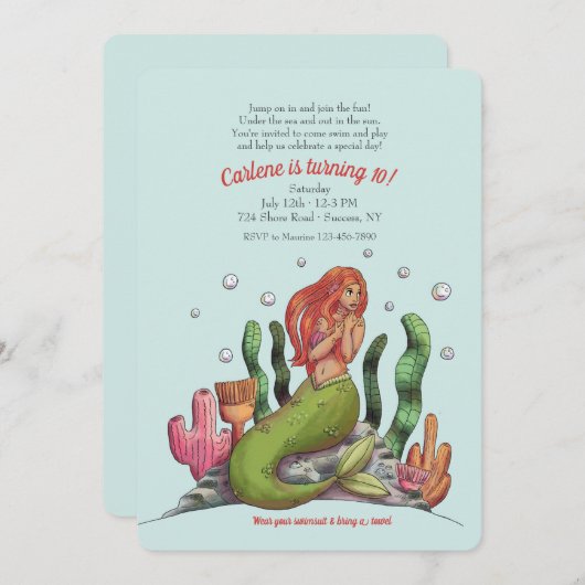 美しい人魚の誕生日 招待状 (正面/裏面)