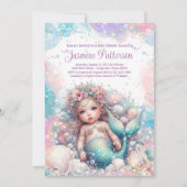 美しい人魚の赤ちゃん女の子シャワー 招待状 (正面)