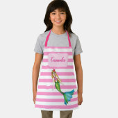 美しい人魚ピンク白いパタストライプーンエプロン エプロン (インサイチュ)