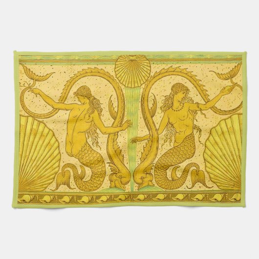 美しい人魚プリント キッチンタオル (横)