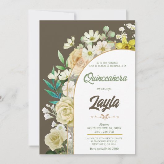 美しい付き開花:エレガント黄色フローラ 招待状 (正面)