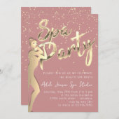 美しい体スパパーティーインスタントダウンロード金ゴールドバラ 招待状 (正面/裏面)