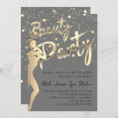 美しい体パーティーインスタントダウンロード金ゴールドグレー 招待状 (正面/裏面)