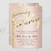 美しい体パーティーインスタントダウンロード金ゴールドバラ 招待状 (正面/裏面)