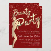 美しい体パーティーインスタントダウンロード金ゴールドBurgundy 招待状 (正面/裏面)