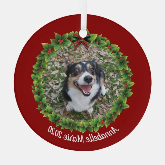 美しい作成あなた自身のペットの写真犬のクリスマス ガラスオーナメント (裏面)